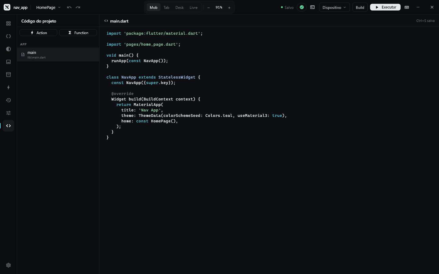 Editor de código do Flutteryx