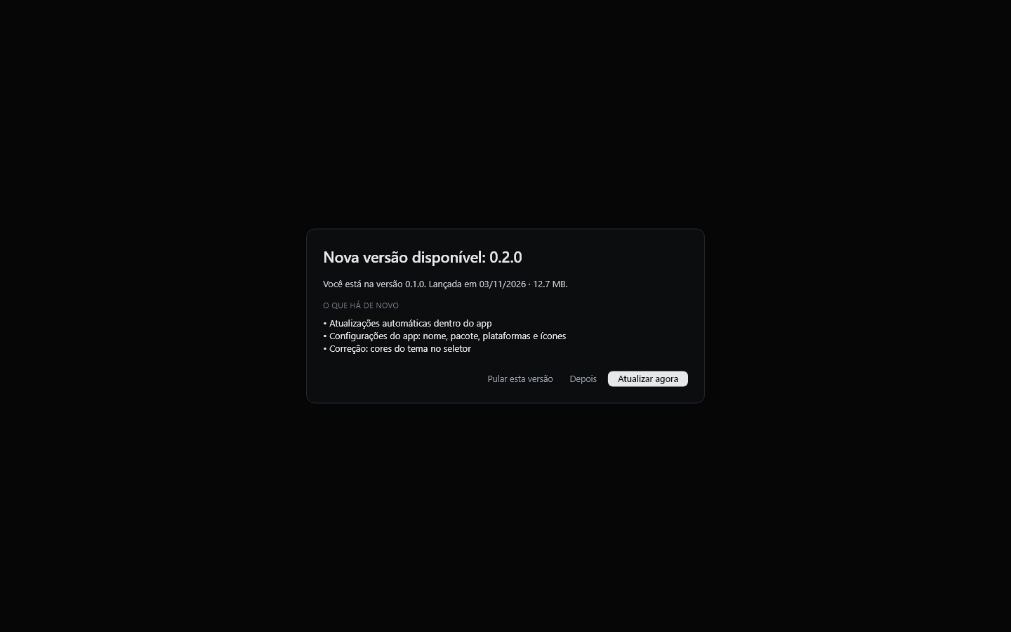 Aviso de nova versão disponível